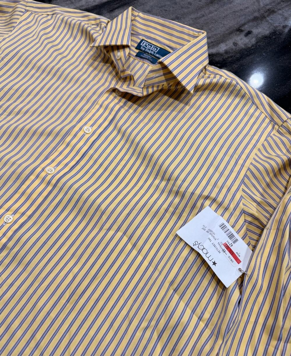 Polo Ralph Lauren Regent Classic Fit Dress Shirt 17 36/37 Yellow Blue Stripe NWT